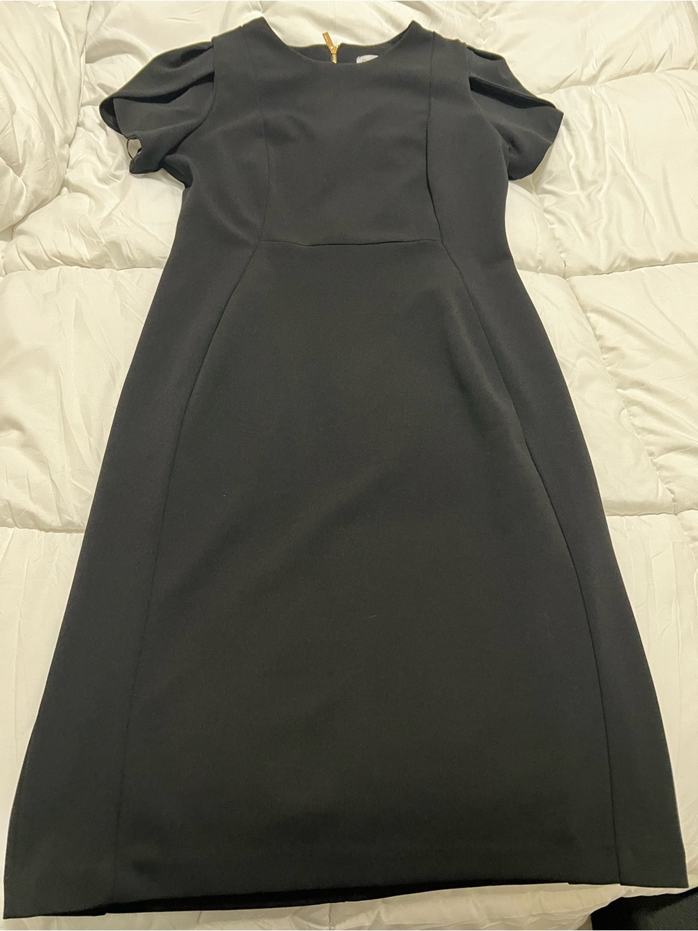 Calvin Klein Black Puff-Sleeve Midi Sheath Dress